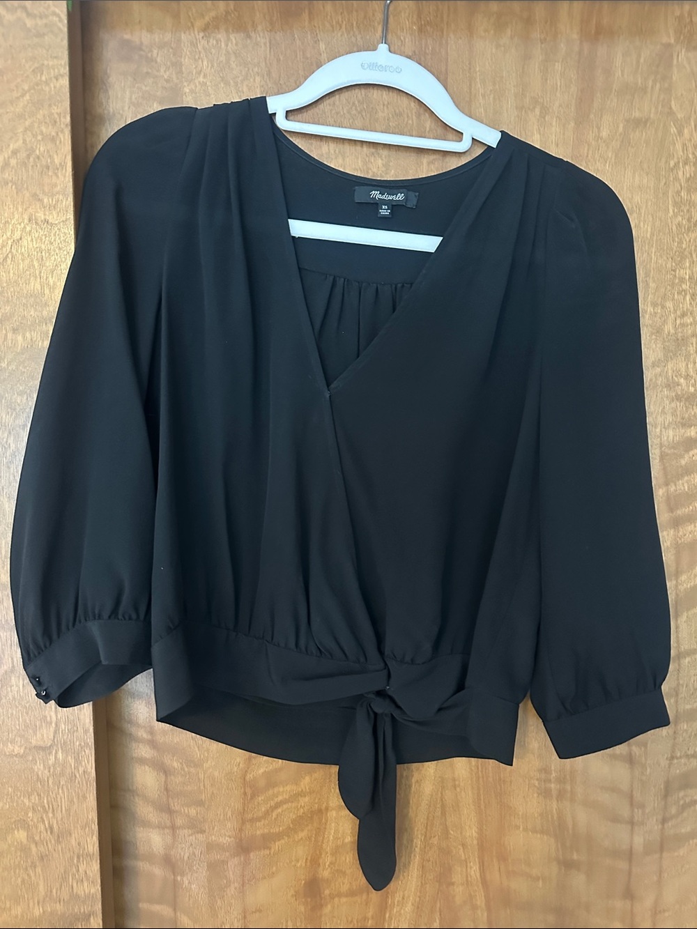 Madewell 100% Silk Black Tie-Front V-Neck Blouse - XS